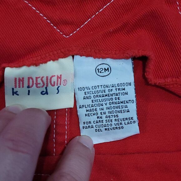 Vintage Shortalls Kids 12 M Red Overalls In Design Alligator Frog Friends Shorts - Picture 4 of 11